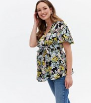 New Look Maternity Black Floral Crepe Wrap Blouse